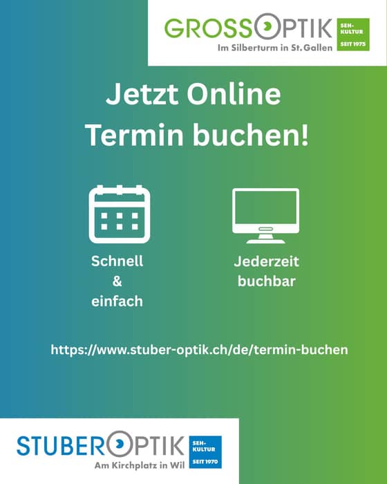 Ab Sofort Neu: Sie können Ihren Termin jetzt bequem online buchen. Schnell, einfach und jederzeit verfügbar. Wir freuen uns auf Ihren Besuch.
👉 https://www.stuber-optik.ch/de/termin-buchen